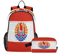 GuoChe Sac à dos d'école avec sac à déjeuner pour enfants Sac à dos pour ordinateur portable | Drapeau de la Polynésie française (variante)