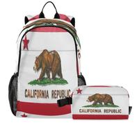 GuoChe Sac à dos d'école avec sac à déjeuner pour enfants Sac à dos pour ordinateur portable | Drapeau Californie Peinture à l'huile