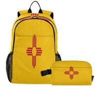 GuoChe Sac à dos d'école avec sac à déjeuner pour enfants Sac à dos pour ordinateur portable | Drapeau du Nouveau-Mexique