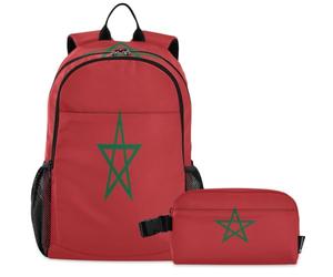 GuoChe Sac à dos d'école avec sac à déjeuner pour enfants Sac à dos pour ordinateur portable | Drapeau du Maroc