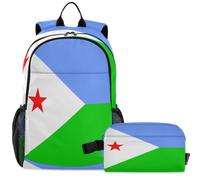 GuoChe Sac à dos d'école avec sac à déjeuner pour enfants Sac à dos pour ordinateur portable | Ensemble de drapeau national de Djibouti pour l'école primaire