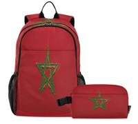 GuoChe Sac à dos d'école avec sac à déjeuner pour enfants Sac à dos pour ordinateur portable | Peinture à l'huile Drapeau Maroc