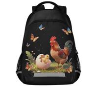 GuoChe Sac à dos d'école pour ordinateur portable pour enfants | Avec bande réfléchissante 43,2 cm - Animaux de la ferme - Papillons - Coq - Poule