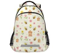 GuoChe Sac à dos d'école pour ordinateur portable pour enfants | Avec bande réfléchissante - 43,2 cm - Aquarelle - Ruche d'abeille - Motif floral