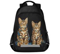 GuoChe Sac à dos d'école pour ordinateur portable pour enfants | Avec bande réfléchissante 43,2 cm Deux chatons tigrés rayés ludiques festival familial