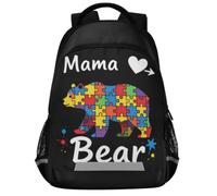 GuoChe Sac à dos d'école pour ordinateur portable pour enfants | Avec bande réfléchissante 43,2 cm Mama Bear Mom Puzzle Sensibilisation à l'autisme