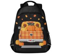 GuoChe Sac à dos d'école pour ordinateur portable pour enfants | Avec bande réfléchissante 43,2 cm Mini I Love Fall mignon camion avec citrouille et fleurs