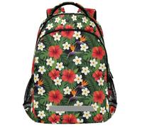 GuoChe Sac à dos d'école pour ordinateur portable pour enfants | Avec bande réfléchissante 43,2 cm palmier hibiscus fleur hawaïenne jungle paradis tropical