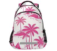 GuoChe Sac à dos d'école pour ordinateur portable pour enfants | Avec bande réfléchissante 43,2 cm Preppy Coastal Granddaughter Blush Toile Tropical Palm Tree