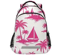 GuoChe Sac à dos d'école pour ordinateur portable pour enfants | Avec bande réfléchissante 43,2 cm Preppy Coastal Granddaughter Blush Toile Tropical Palm Tree