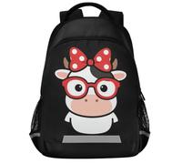GuoChe Sac à dos d'école pour ordinateur portable pour enfants | Avec bande réfléchissante 43,2 cm rustique ferme vert menthe vache lunettes rouge bandana à pois