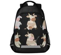 GuoChe Sac à dos d'école pour ordinateur portable pour enfants | Avec bande réfléchissante 43,2 cm - Vache blanche joyeuse - Lait frais - Festival de ferme