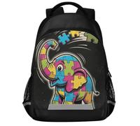 GuoChe Sac à dos d'école pour ordinateur portable pour enfants | Avec bande réfléchissante de 43,2 cm - Éléphant de sensibilisation à l'autisme - Noir