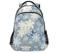 GuoChe Sac à dos d'école pour ordinateur portable pour enfants | Avec bande réfléchissante de 43,2 cm - Flocon de neige bleu - Lumières de Noël d'hiver