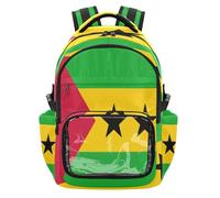 GuoChe Sac à dos d'école transparent de grande capacité, sac à dos de voyage décontracté pour étudiant, entraînement scolaire, âge 7-18 ans, Drapeau national de S?o Tomé et Príncipe, One Size