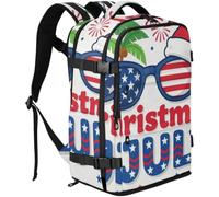 GuoChe Sac à dos en tissu sergé pour ordinateur portable de 16" | Avec plusieurs compartiments pour le voyage de Noël en juillet été plage hawaïen Père Noël drapeau USA