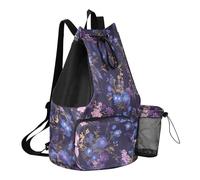 GuoChe Sac à dos étanche avec cordon de serrage et poches intérieures, Fleur violette chic, One Size, Sacs à dos d'écolier pour enfants