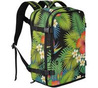 GuoChe Sac à dos pour ordinateur portable en tissu sergé Capacité 20 l | Avec compartiment à chaussures indépendant pour étudiant palmier hibiscus fleur hawaïenne jungle paradis tropical