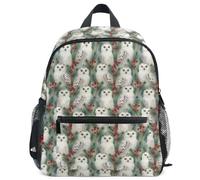 GuoChe Sac à dos pour tout-petits filles garçons enfants sac d'école S | Avec étiquette de nom pour 3-8 ans hibou et bébé hibou dans un arbre avec baies aquarelle