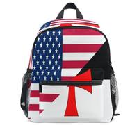 GuoChe Sac à dos pour tout-petits filles garçons enfants sac d'école S, Drapeau des États-Unis et de la bataille des Templiers, M