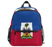 GuoChe Sac à dos pour tout-petits filles garçons enfants sac d'école S, Drapeau Haïti National Bleu Rouge, M | Avec étiquette de nom pour 3-8 ans drapeau haïtien national haïtien bleu rouge