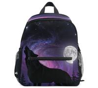 GuoChe Sac à dos pour tout-petits filles garçons enfants sac d'école S, Loup hurlant pleine lune violet spirale galaxie astronomie, M