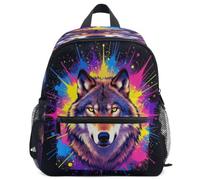 GuoChe Sac à dos pour tout-petits filles garçons enfants sac d'école S, Loup Kunst Loup Oeuvre Multicolore Motif Animal, S, Sac à dos