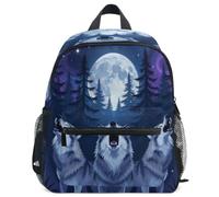 GuoChe Sac à dos pour tout-petits filles garçons enfants sac d'école S, Trois loups hurlant et lune, Medium, Sac à dos
