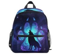 GuoChe Sac à dos pour tout-petits filles garçons enfants sac d'école S, Wolf Paws Galaxie Loups solitaires sauvages étoiles lune loup, Medium, Sac à dos