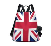 GuoChe Sac à dos tendance pour femme avec porte-clés à pompon pour voyage, travail, quotidien, Drapeau national du Royaume-Uni, One Size, Sacs à dos de voyage
