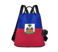 GuoChe Sac à dos tendance pour femme avec porte-clés à pompon pour voyage, travail, quotidien, Drapeau national d'Haïti, One Size, Sacs à dos de voyage