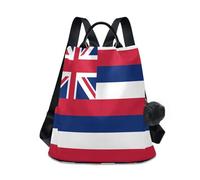 GuoChe Sac à dos tendance pour le collège, le voyage, le travail, tous les jours avec porte-clés pompon, Drapeau de l'État d'Hawaï, One Size, Sacs à dos de voyage