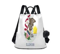 GuoChe Sac à dos tendance pour le collège, le voyage, le travail, tous les jours avec porte-clés pompon, Drapeau de l'Illinois, One Size, Sacs à dos de voyage