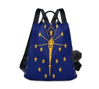 GuoChe Sac à dos tendance pour le collège, le voyage, le travail, tous les jours avec porte-clés pompon, Drapeau de l'État de l'Indiana, One Size, Sacs à dos de voyage