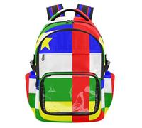 GuoChe Sac à dos transparent avec drapeau national de la République centrafricaine pour enfants, grande capacité, transparent, pour garçons, filles, enfants, 7-18 ans