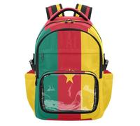 GuoChe Sac à dos transparent pour l'école - Grande capacité - Sac à dos transparent pour garçons et filles - 7 à 18 ans, Drapeau national du Cameroun, One Size, Sacs à dos d'écolier pour enfants