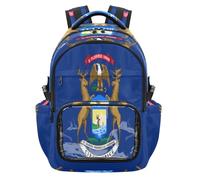 GuoChe Sac à dos transparent très résistant pour l'école, l'université, les voyages, âge 7-18 ans, Drapeau de l'État du Michigan, One Size, Sacs à dos d'écolier pour enfants