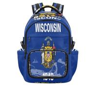 GuoChe Sac à dos transparent très résistant pour l'école, l'université, les voyages, âge 7-18 ans, Drapeau de l'État du Wisconsin, One Size, Sacs à dos d'écolier pour enfants