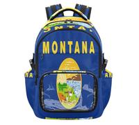 GuoChe Sac à dos transparent très résistant pour l'école, l'université, les voyages, âge 7-18 ans, Drapeau de l'État du Montana, taille unique