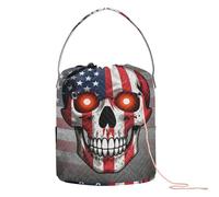 GuoChe Sac à fil portable avec motif drapeau des États-Unis patriotique - Tête de mort - Yeux lumineux - Pour voyage, crochet, tricot