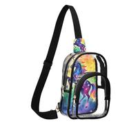 GuoChe Sac banane en PVC transparent durable, taille compacte, sangle réglable, plusieurs poches intérieures, pochette de rangement de sécurité, Crinière arc-en-ciel cheval à cornes dans la nébuleuse