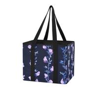 GuoChe Sac de courses réutilisable pour coffre de voiture - Motif fleurs rétro - Bleu marine - Joli sac fourre-tout étanche avec fond rigide et poignées pour le shopping, le travail, les voyages