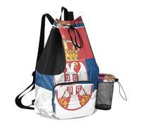 GuoChe Sac de gym à cordon de serrage avec poches pour séparation sèche et humide, Drapeau national de Serbie, One Size, Sacs à dos d'écolier pour enfants