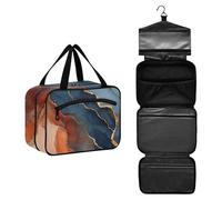 GuoChe Sac de maquillage à suspendre avec crochet, sac à goûter pliable pour croisière, voyage, gym, bolso de para mujer M, Marbre terre cuite bleu marine, Medium, Coloré