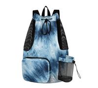 GuoChe Sac de plage à cordon de serrage avec poches, séparation humide et sèche, bleu rose tie-dye