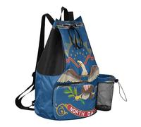 GuoChe Sac de plage avec cordon de serrage, sac de camping avec poche pour bouteille d'eau, sac à dos étanche, Drapeau de l'État du Dakota du Nord, One Size, Sacs à dos d'écolier pour enfants