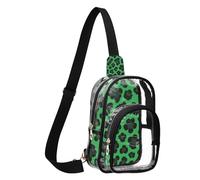 GuoChe Sac de poitrine transparent en PVC durable, taille compacte, sangle réglable, plusieurs poches, pochette de sécurité intérieure visible, Motif peau de guépard imprimé léopard noir, Taille