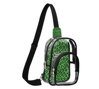 GuoChe Sac de poitrine transparent en PVC durable, taille compacte, sangle réglable, plusieurs poches, pochette de sécurité intérieure visible, Imprimé léopard noir vert émeraude, Taille unique