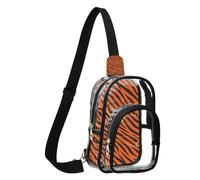 GuoChe Sac de poitrine transparent en PVC durable, taille compacte, sangle réglable, plusieurs poches, pochette de sécurité intérieure visible, Imprimé animal à rayures Tigris féroce Orange, One Size