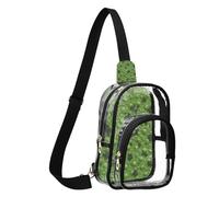 GuoChe Sac de poitrine transparent en PVC durable, taille compacte, sangle réglable, plusieurs poches, pochette de sécurité intérieure visible, Texture peau de grenouille motif sans couture sur vert